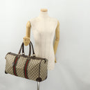 GUCCI GG Supreme Web Sherry Line Boston Bag PVC Beige Red Auth 180146-20