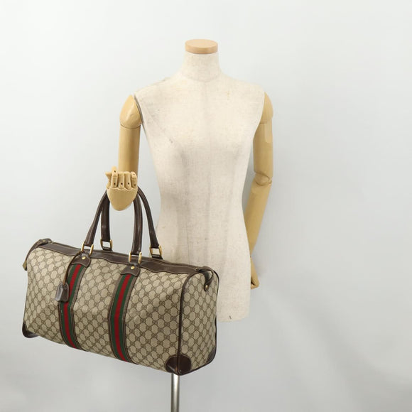 GUCCI GG Supreme Web Sherry Line Boston Bag PVC Beige Red Auth 180146