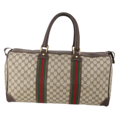 GUCCI GG Supreme Web Sherry Line Boston Bag PVC Beige Red Auth 180146 - 0