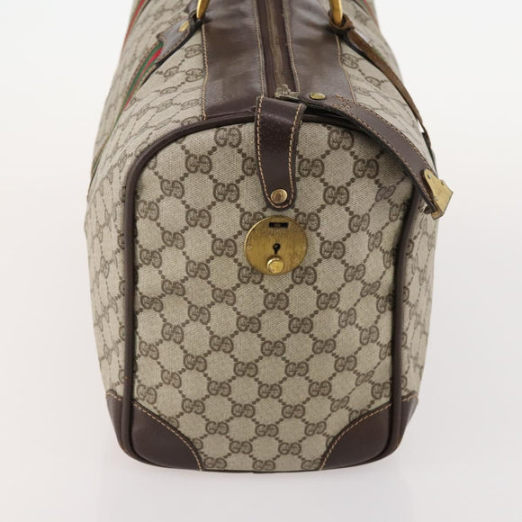 GUCCI GG Supreme Web Sherry Line Boston Bag PVC Beige Red Auth 180146