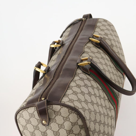 GUCCI GG Supreme Web Sherry Line Boston Bag PVC Beige Red Auth 180146
