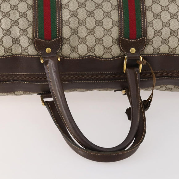 GUCCI GG Supreme Web Sherry Line Boston Bag PVC Beige Red Auth 180146