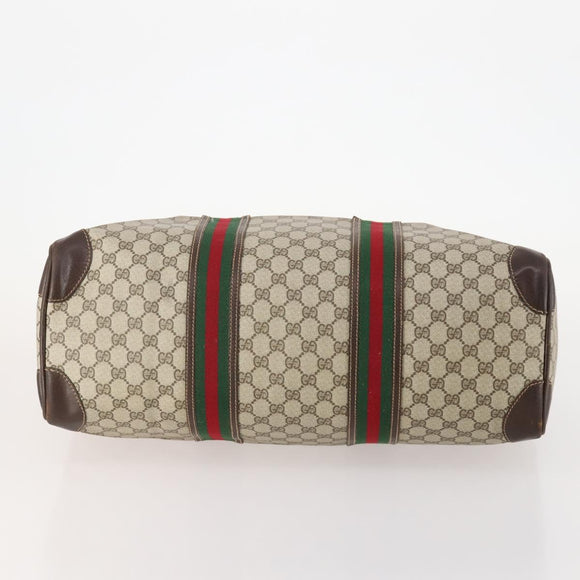 GUCCI GG Supreme Web Sherry Line Boston Bag PVC Beige Red Auth 180146