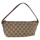 GUCCI GG Canvas Accessory Pouch Beige Silver 141809 Auth 180149-1