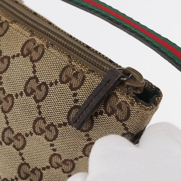 GUCCI GG Canvas Accessory Pouch Beige Silver 141809 Auth 180149