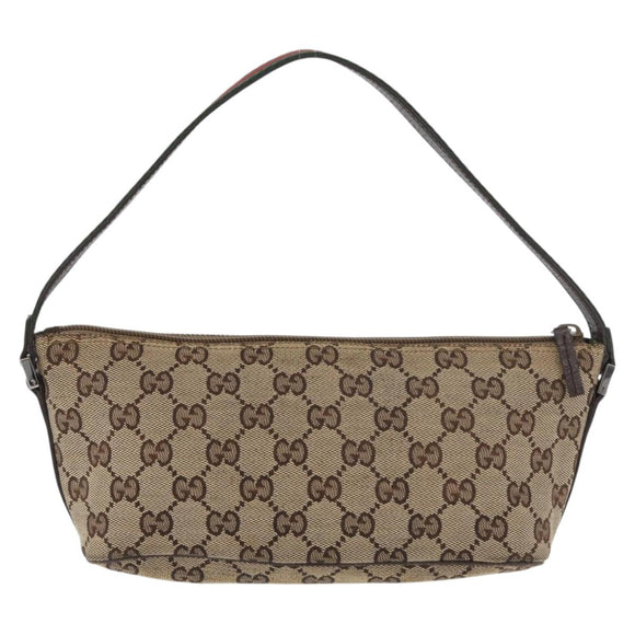 GUCCI GG Canvas Accessory Pouch Beige Silver 141809 Auth 180149