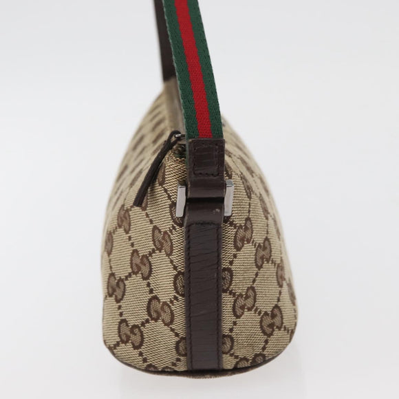 GUCCI GG Canvas Accessory Pouch Beige Silver 141809 Auth 180149