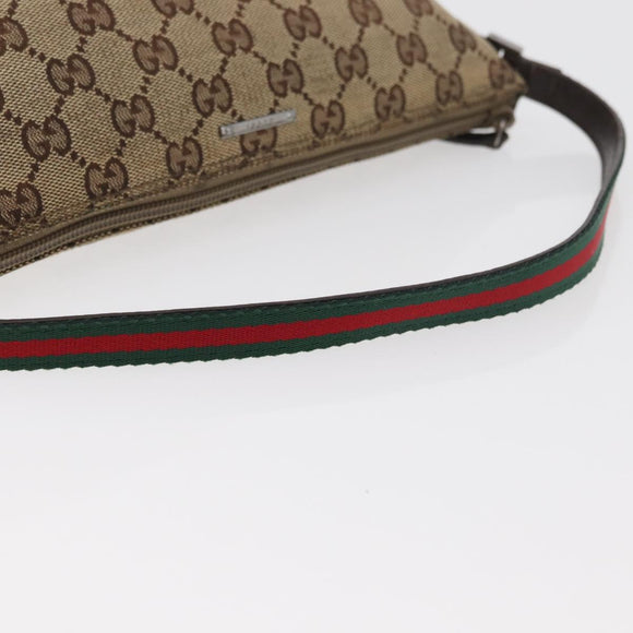 GUCCI GG Canvas Accessory Pouch Beige Silver 141809 Auth 180149