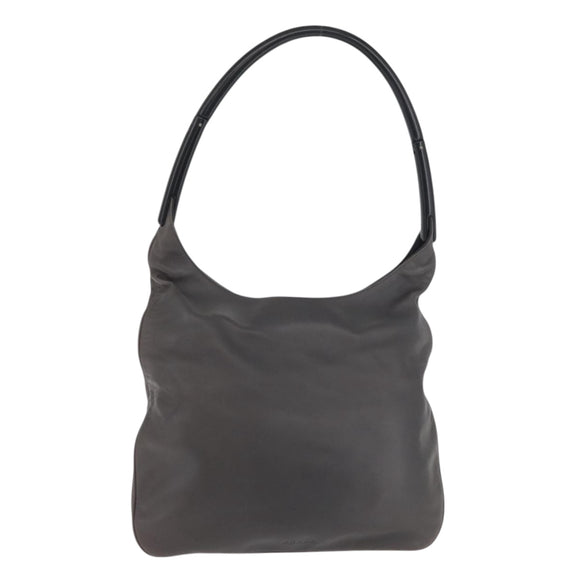 PRADA Shoulder Bag Leather Gray Silver Auth 180150