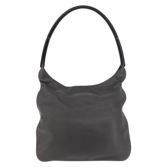 PRADA Shoulder Bag Leather Gray Silver Auth 180150
