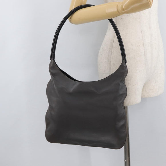 PRADA Shoulder Bag Leather Gray Silver Auth 180150
