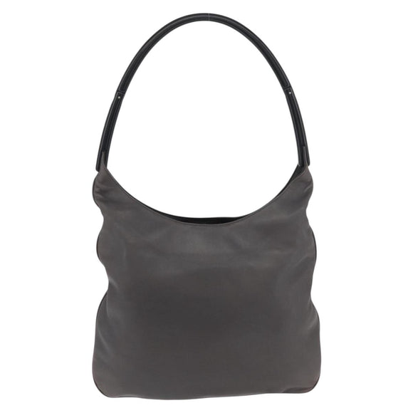 PRADA Shoulder Bag Leather Gray Silver Auth 180150