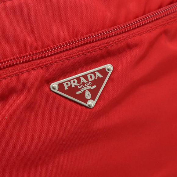PRADA Shoulder Bag Nylon Red Silver Auth 180151A