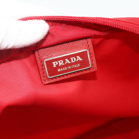 PRADA Shoulder Bag Nylon Red Silver Auth 180151A