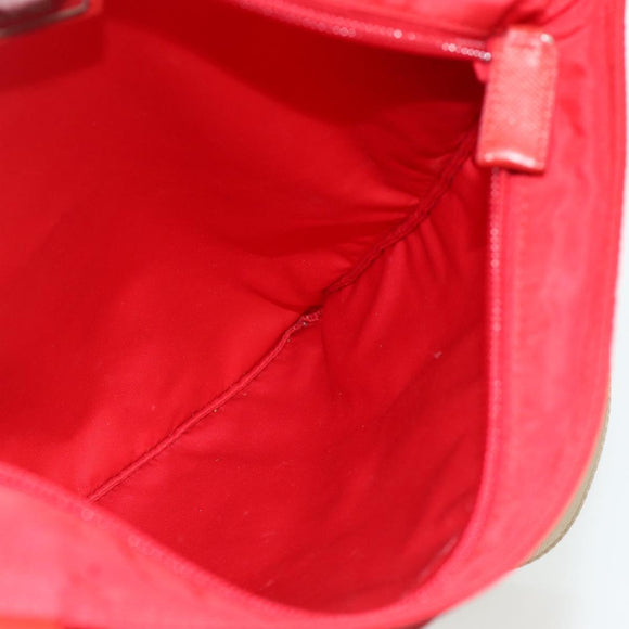 PRADA Shoulder Bag Nylon Red Silver Auth 180151A