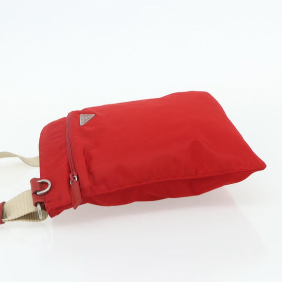 PRADA Shoulder Bag Nylon Red Silver Auth 180151A