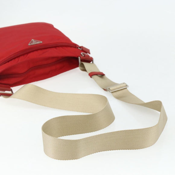 PRADA Shoulder Bag Nylon Red Silver Auth 180151A