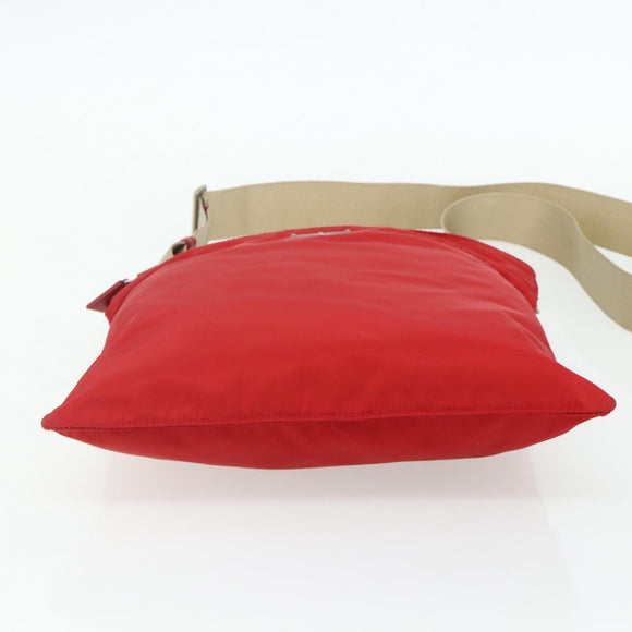 PRADA Shoulder Bag Nylon Red Silver Auth 180151A
