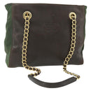 PRADA Chain Tote Bag Nylon Leather Green Gold Auth 180152-1