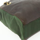 PRADA Chain Tote Bag Nylon Leather Green Gold Auth 180152-16