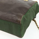 PRADA Chain Tote Bag Nylon Leather Green Gold Auth 180152-17