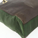 PRADA Chain Tote Bag Nylon Leather Green Gold Auth 180152-8