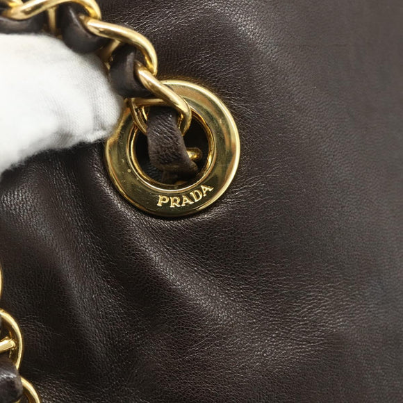 PRADA Chain Tote Bag Nylon Leather Green Gold Auth 180152