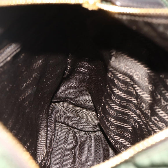 PRADA Chain Tote Bag Nylon Leather Green Gold Auth 180152