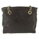 PRADA Chain Tote Bag Nylon Leather Green Gold Auth 180152-13