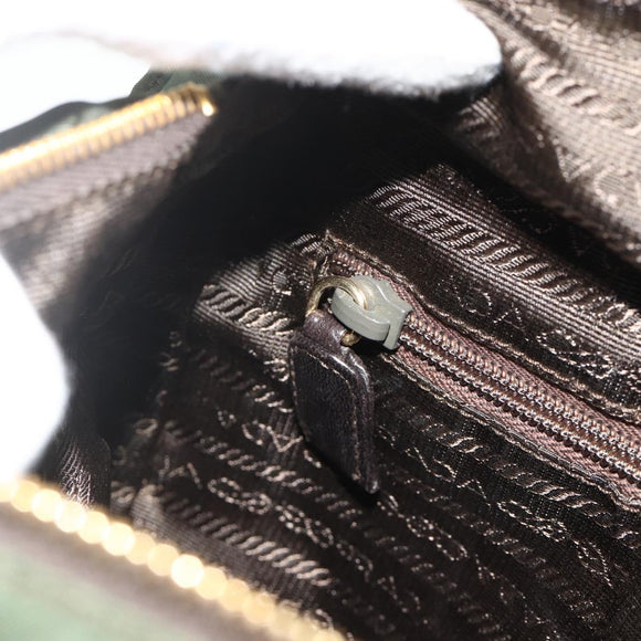 PRADA Chain Tote Bag Nylon Leather Green Gold Auth 180152