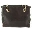 PRADA Chain Tote Bag Nylon Leather Green Gold Auth 180152-2