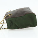 PRADA Chain Tote Bag Nylon Leather Green Gold Auth 180152-3