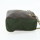PRADA Chain Tote Bag Nylon Leather Green Gold Auth 180152-4