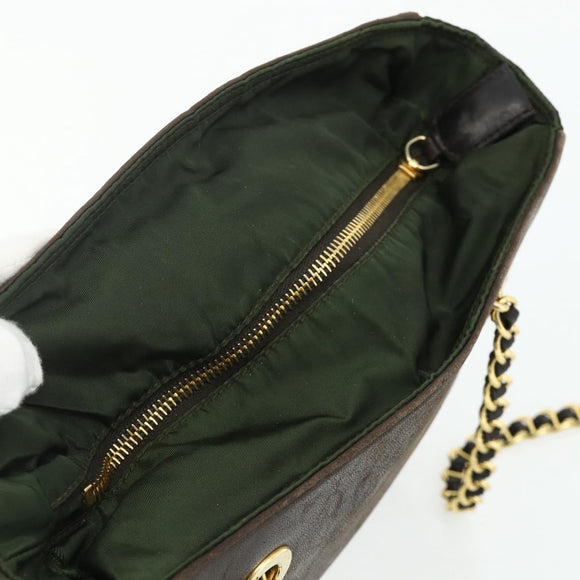 PRADA Chain Tote Bag Nylon Leather Green Gold Auth 180152