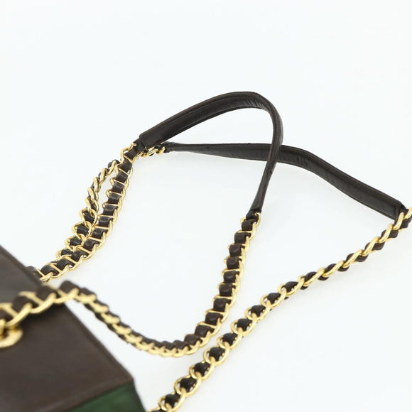 PRADA Chain Tote Bag Nylon Leather Green Gold Auth 180152