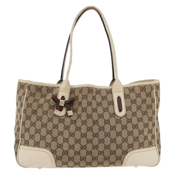 GUCCI GG Canvas Web Sherry Line Pretty Tote Bag Beige Gold 163805 Auth 180153