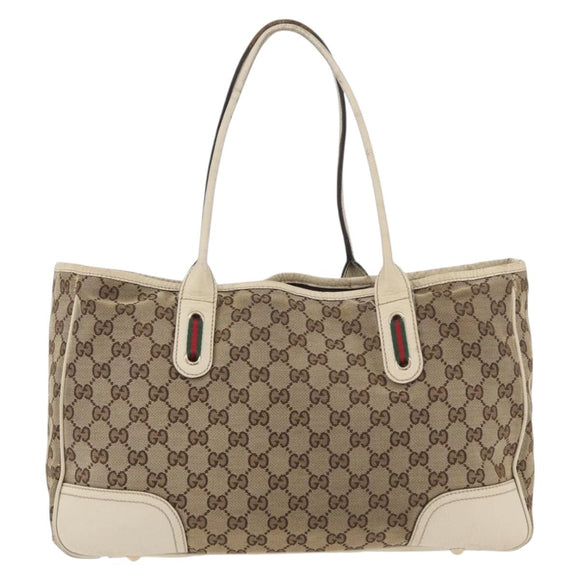 GUCCI GG Canvas Web Sherry Line Pretty Tote Bag Beige Gold 163805 Auth 180153