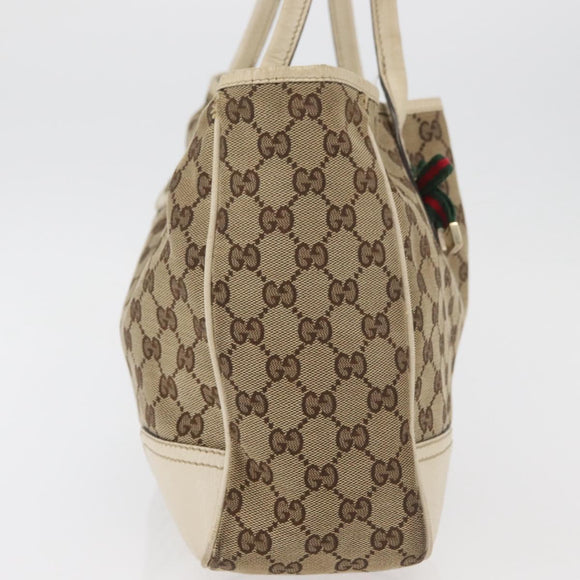 GUCCI GG Canvas Web Sherry Line Pretty Tote Bag Beige Gold 163805 Auth 180153