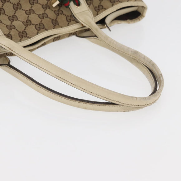 GUCCI GG Canvas Web Sherry Line Pretty Tote Bag Beige Gold 163805 Auth 180153