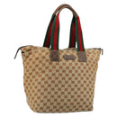 GUCCI GG Canvas Web Sherry Line Tote Bag Beige Red Green 131231 Auth 180154-1