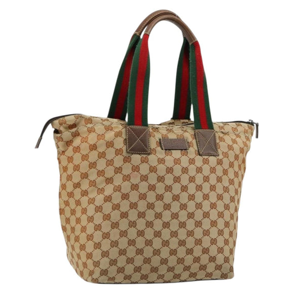 GUCCI GG Canvas Web Sherry Line Tote Bag Beige Red Green 131231 Auth 180154