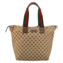 GUCCI GG Canvas Web Sherry Line Tote Bag Beige Red Green 131231 Auth 180154-2