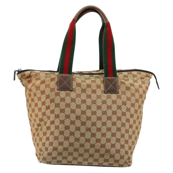 GUCCI GG Canvas Web Sherry Line Tote Bag Beige Red Green 131231 Auth 180154