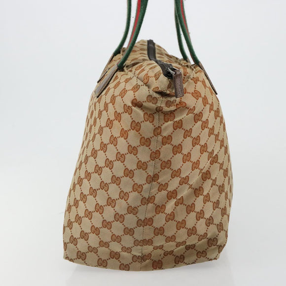 GUCCI GG Canvas Web Sherry Line Tote Bag Beige Red Green 131231 Auth 180154
