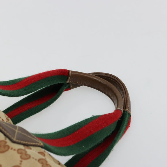 GUCCI GG Canvas Web Sherry Line Tote Bag Beige Red Green 131231 Auth 180154
