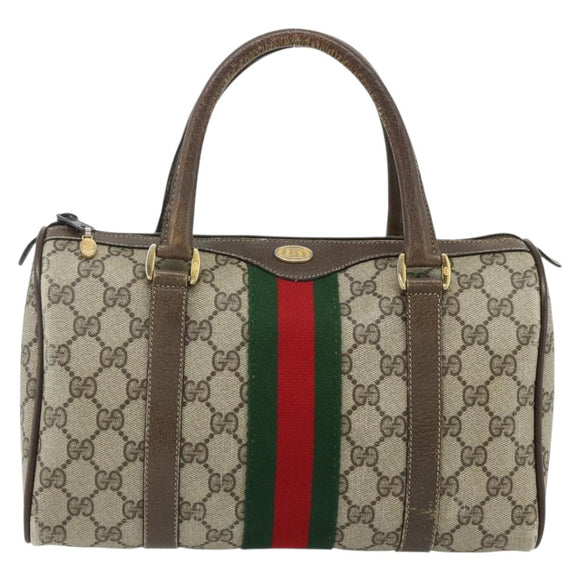 GUCCI GG Supreme Web Sherry Line Hand Bag PVC Beige Gold 39 02 006 Auth 180161