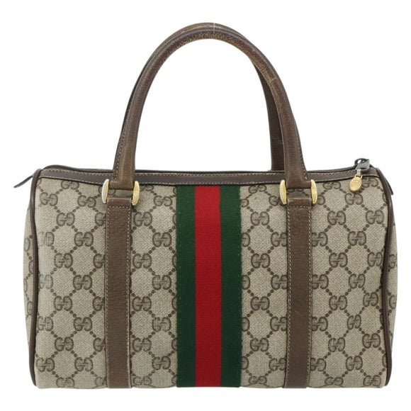 GUCCI GG Supreme Web Sherry Line Hand Bag PVC Beige Gold 39 02 006 Auth 180161
