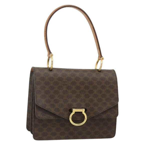 CELINE Macadam Canvas Hand Bag PVC Leather Brown Gold Auth 180162