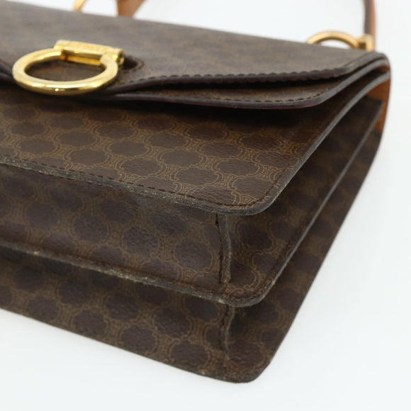 CELINE Macadam Canvas Hand Bag PVC Leather Brown Gold Auth 180162