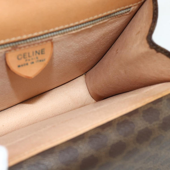 CELINE Macadam Canvas Hand Bag PVC Leather Brown Gold Auth 180162